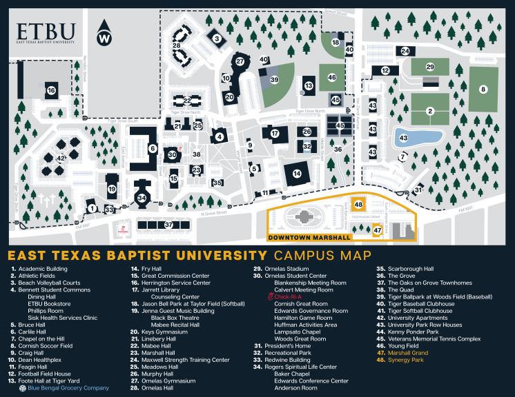 East Texas Baptist University Campus Map
